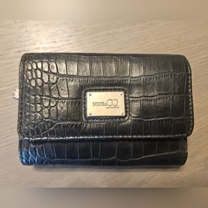 Nine & Co. Black Croc-Embossed Wallet with Metallic Detail